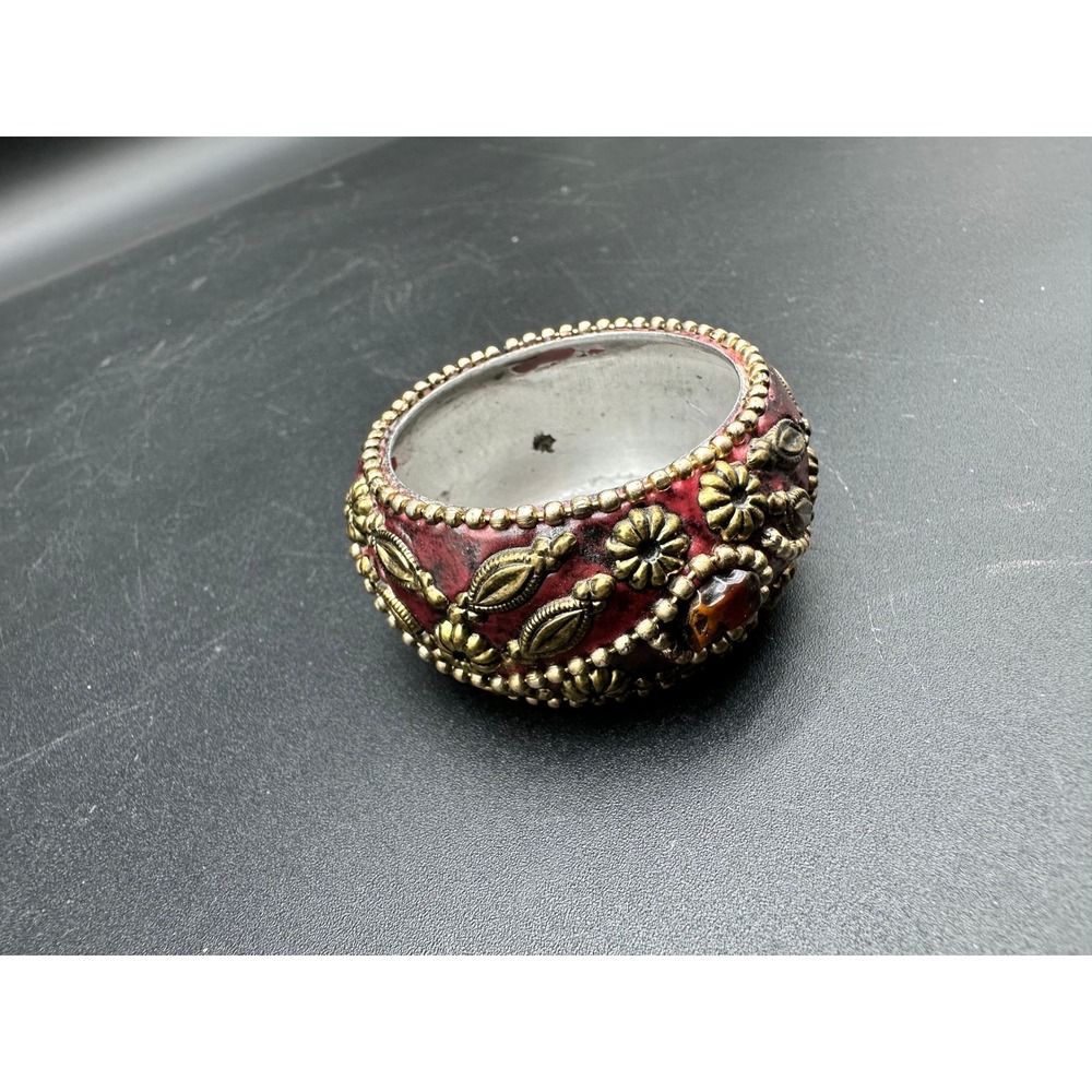 Pier‎ 1 Red Beaded Tea Light Candle Holder with Jewel Accents Floral Detail